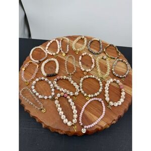 Erimish Beaded Stretch Bracelet Lot Women OS Neutral Pink‎ Gold Stackable 19pc